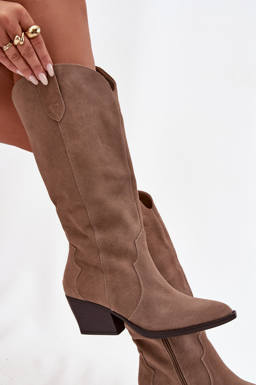 Kožené Semišové Kozačky Dámské Zateplené Khaki Urselle