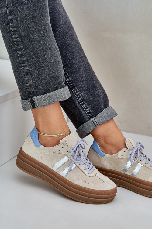 Zazoo N1068S4 Dámské semišové sneakersy na platformě béžové