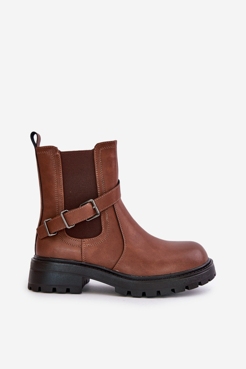 Kožené Zateplené Botky Chelsea S Páskem Hnědé Sergio Leone TR719-S