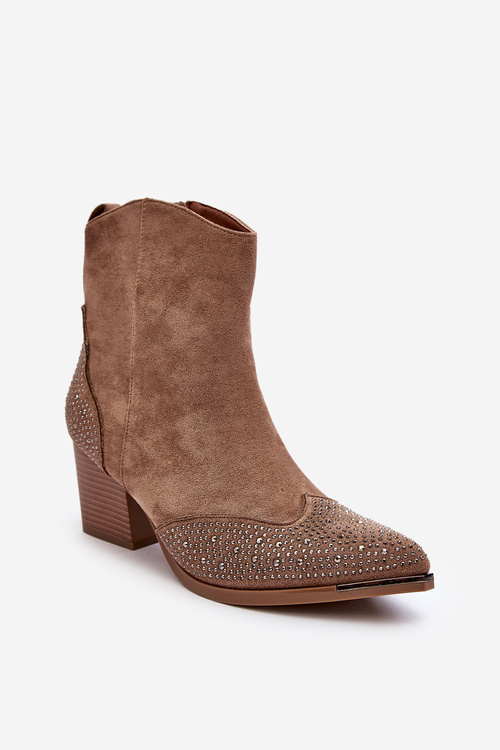 Dámské zdobené botky kovbojky na sloupku bežové Eleduana