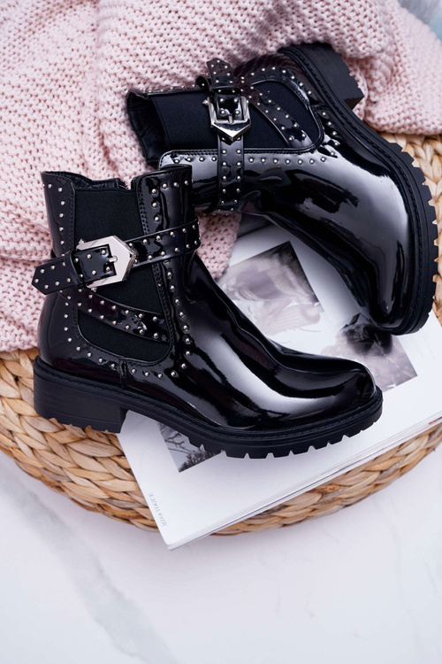 Dámské Kotníkové Boty Lakované Černé Verre