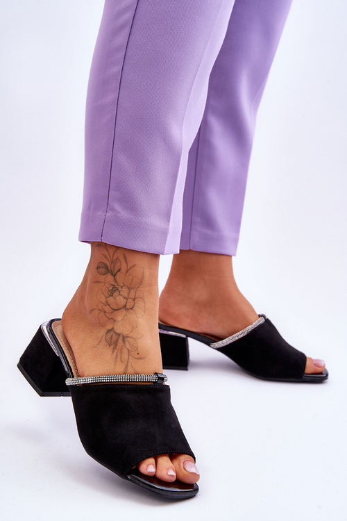 Semišové pantofle na vysokém podpatku S.Barski KV-612-2 Černe