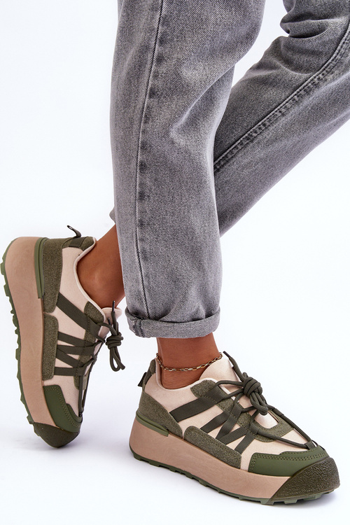 Dámské semišové sportovní boty na platformě béžovo-zelené Rohan