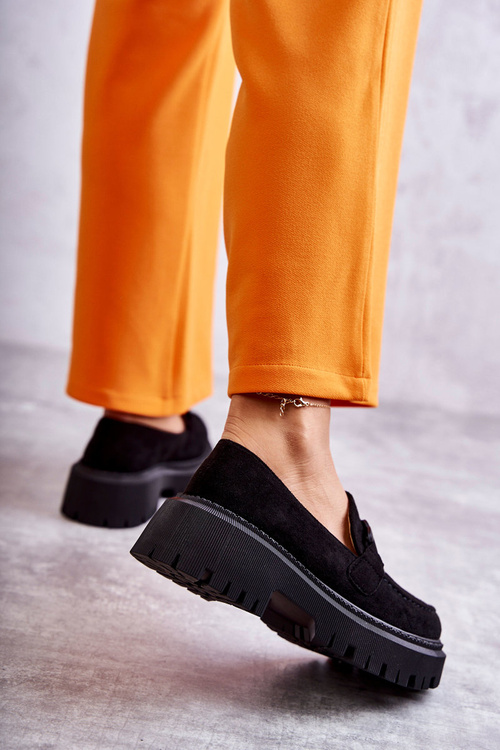 Dámské semišové semišové mokasíny se zdobením černe Leeza