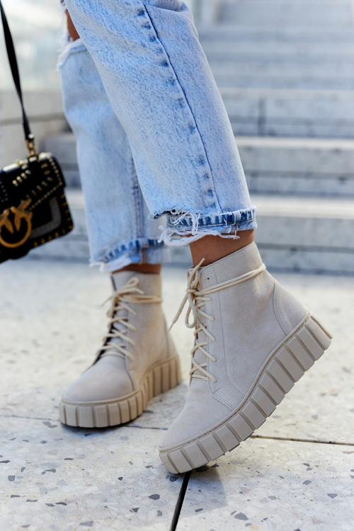 Semišové boty na platformě Lewski Boty 3177 Světle béžová