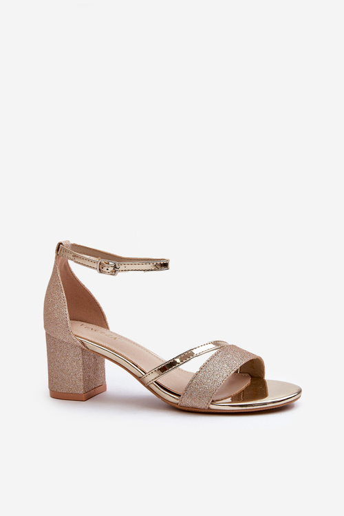 Dámske brokátové sandále na nízkom opätku zlaté Ploemis