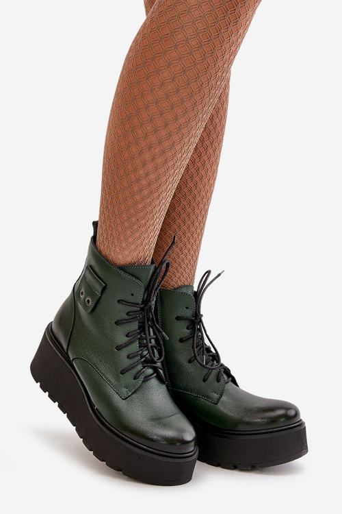 Zazoo 60499 Dámské Botky Na Platformě A Klínu Zateplené Přírodní Kůže Tmavozelené