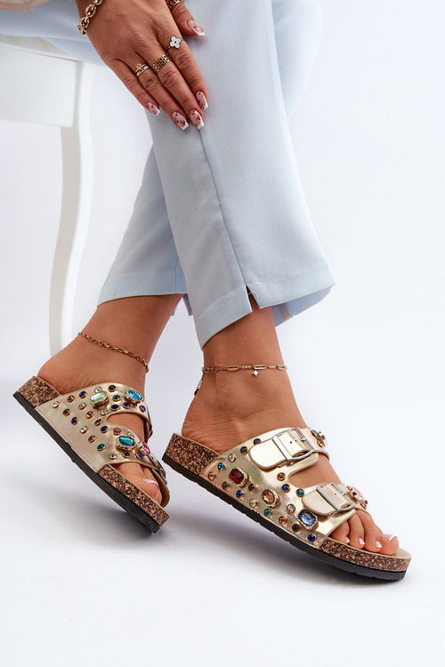 Dekorované Dámské Žabky S Sponami S.Barski MY121 Zlaté