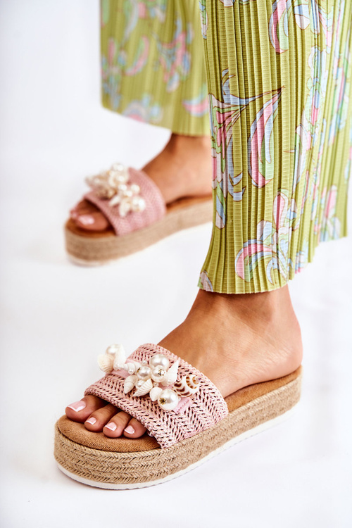 Dámské pantofle na platformě s mušlemi růžové Tolia