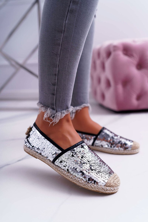 Ženské espadrilles lu boo strieborné flitre