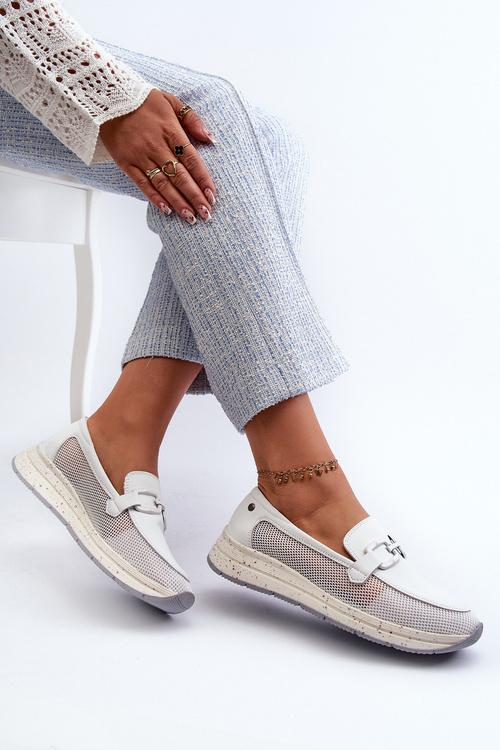 Dámske kožené mokasíny D&A TW210 Biele