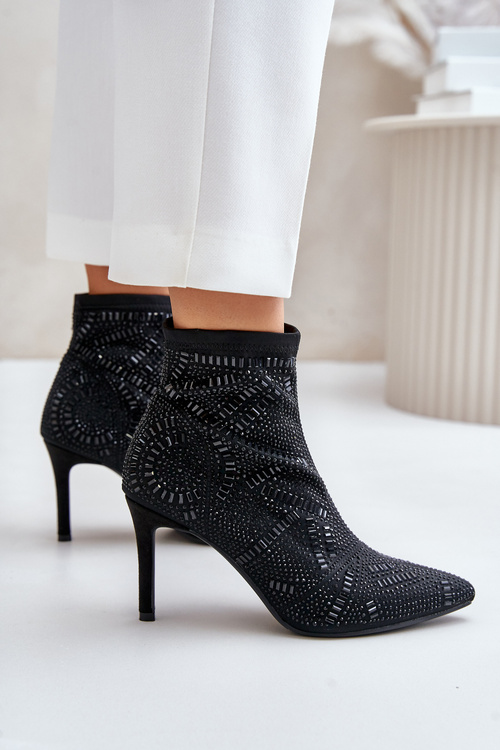 Zdobené Šľapky Na Opätku S.Barski HY42-161 Čierne