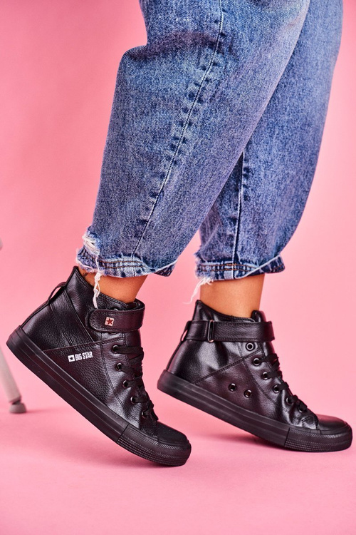 Dámské Kožené Vysoké Tenisky BIG STAR V274542 černe