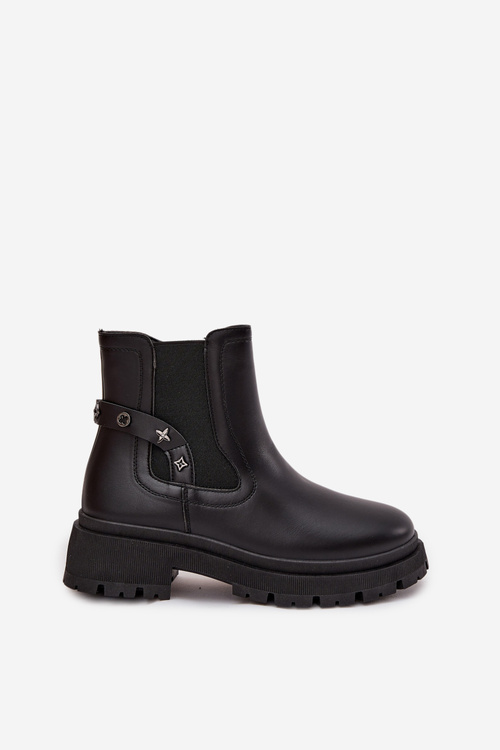 Kozačky kozačky na zip s dekorativními detaily zateplené černé Verisse