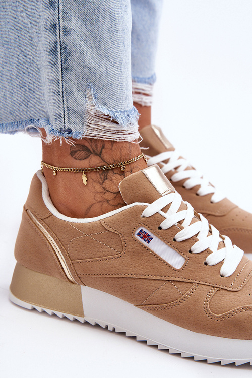Merida Beige Leather Laced Sports topánky na platforme