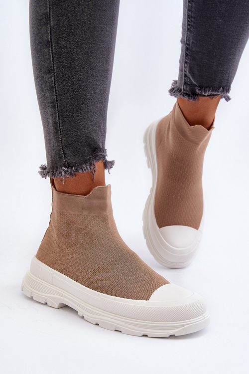 Dámske topánky so slip-on ponožkami hnedé Ilanae