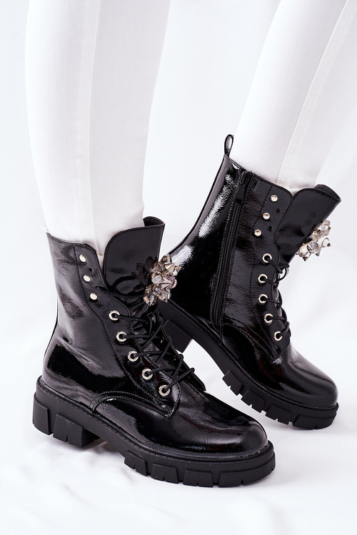 Dámské Kotníkové Ploché Boty Krystaly Cerné Tweten