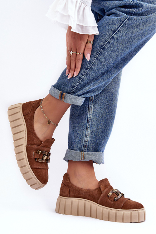 Dámske semišové topánky na platforme s dekoráciou Brown Lewski 3398