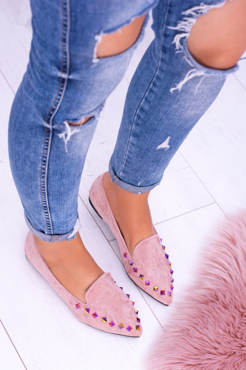 Lu Boo růžové loafers Iridescent bodce Semiš Spike