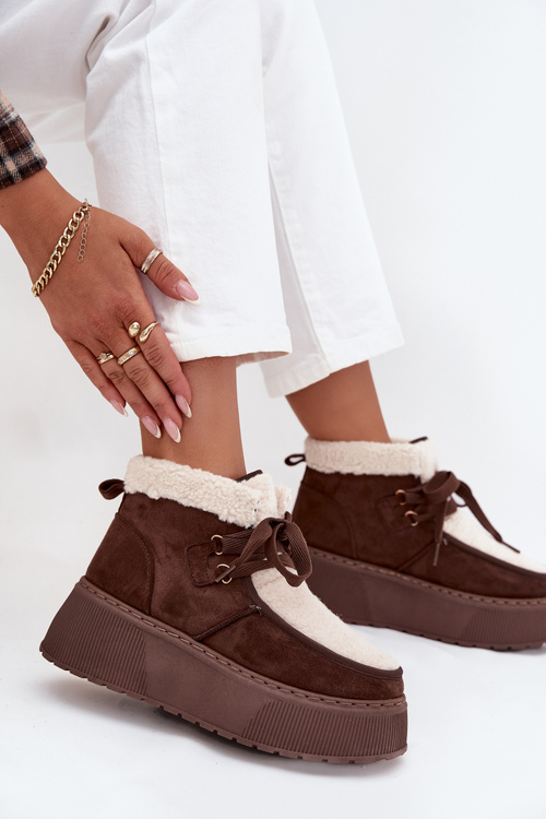 Dámske snehule na platforme s kožušinou hnedé Florivelle