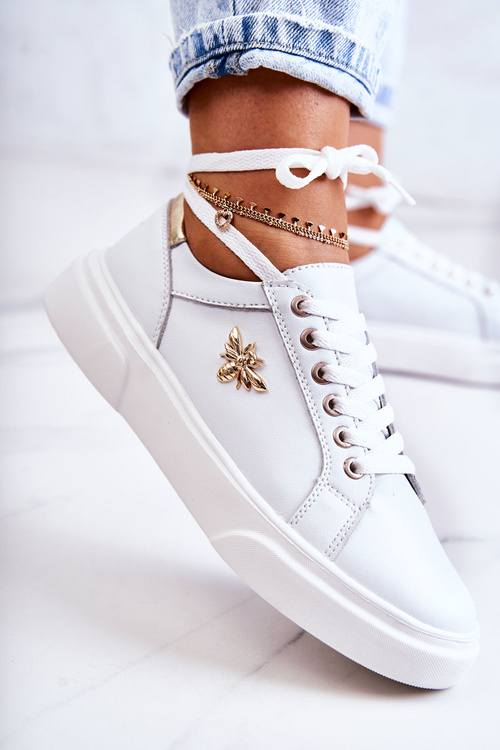 Kožené športové topánky s dekoráciou biele kalérie