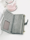 Large Women's Grey Trendy Wallet Gold Zipper
