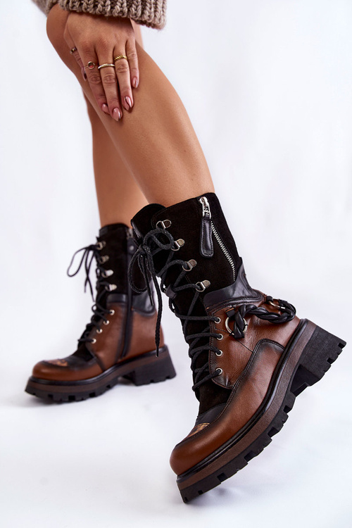 Kožené vysoké topánky Maciejka Workers 05586-29 Brown-Black