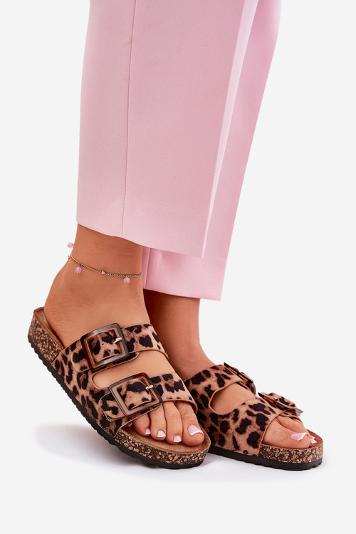 Dámske Šľapky S Priehľadnými Na Korkovej Podrážke Leopardie Hnedé Sercele