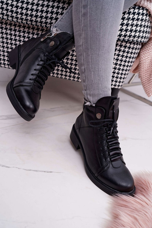 Dámské Kotníkové Boty na nízkém Podpatku zateplené Černé Livin