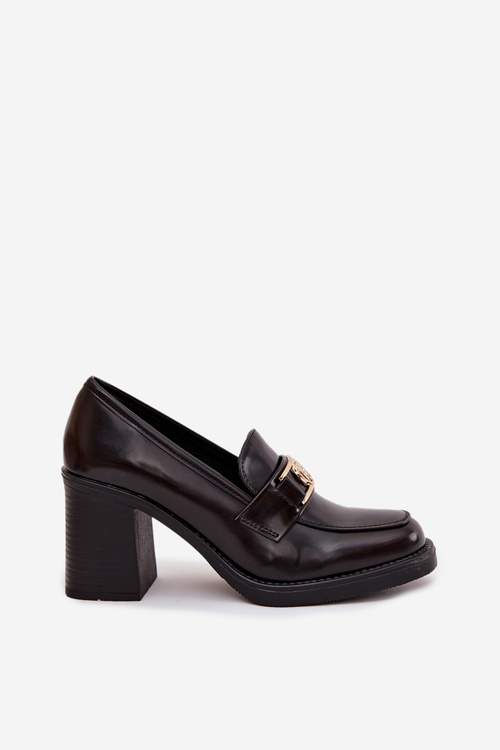 Dámske poltopánky na podpätku so zlatým detailom čokoládové Privelle