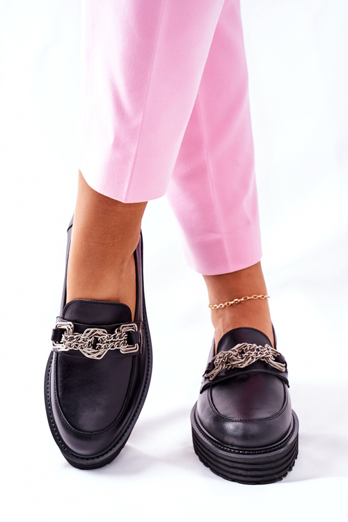 Dámské Boty Loafers Kůže Černé Laura Messi 2383