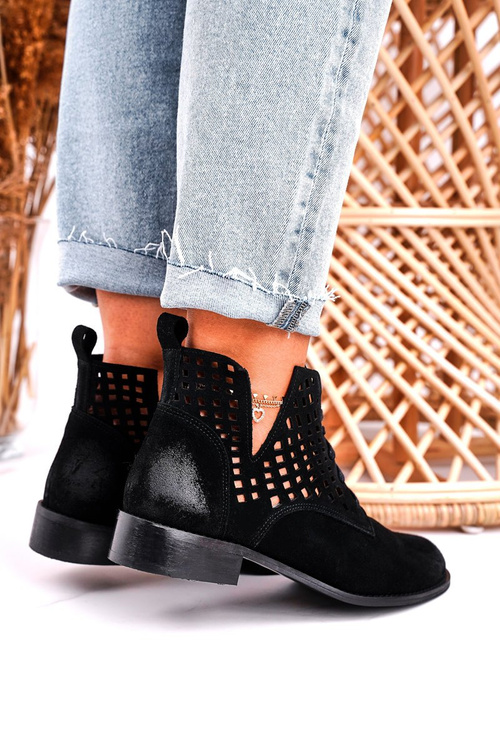 Kotníkové Prolamované Boty Semišové Cerne Susannah