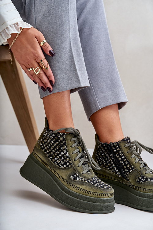 Kožené Boty Na Platformě A Klínu Maciejka 06759-09 Zelené