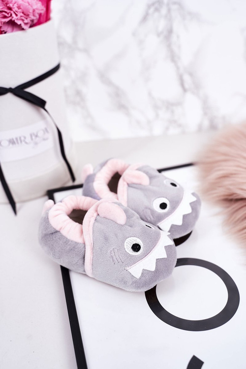 Dětské Zateplené Velurové Pantofle Šedé Monster