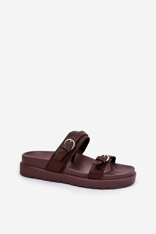 Dámské Pantofle Na Platformě Se Zlatými Přezkami Hnědé Wernone