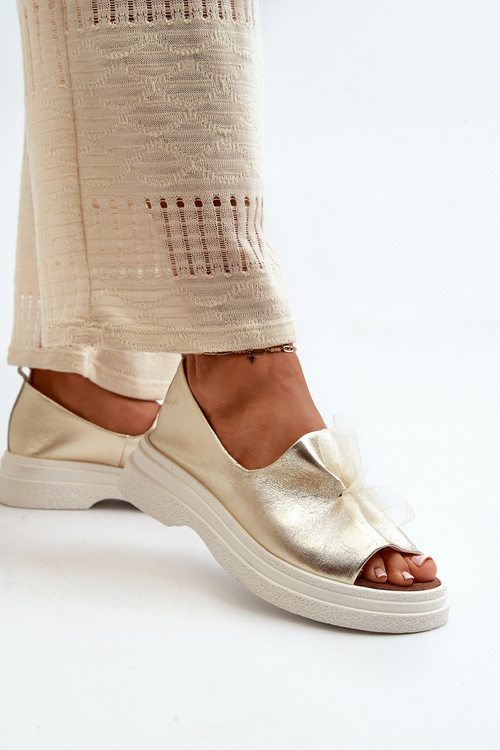 Dámske Kožené Sandále S Mašľou Zlaté Zazoo 2939