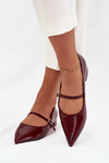 Lakované baleríny na jemném podpatku s páskem Bordové Isvella
