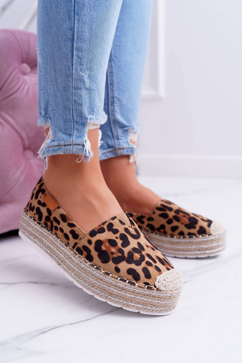 Hnedý posuvný semiš Espadrilles Leopard Mariako