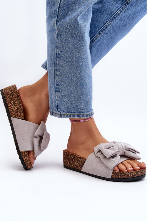 Dámské pantofle na platformě s mašlí šedé Tarena