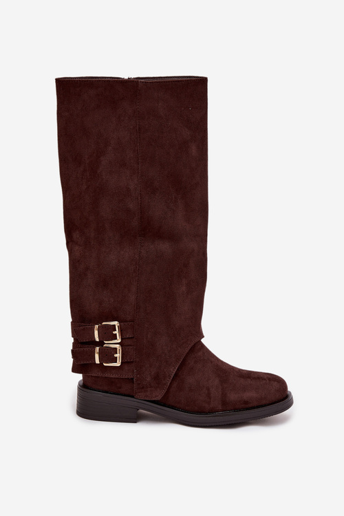 Zateplené dámské kozačky s přezkami čokoládové Umbria