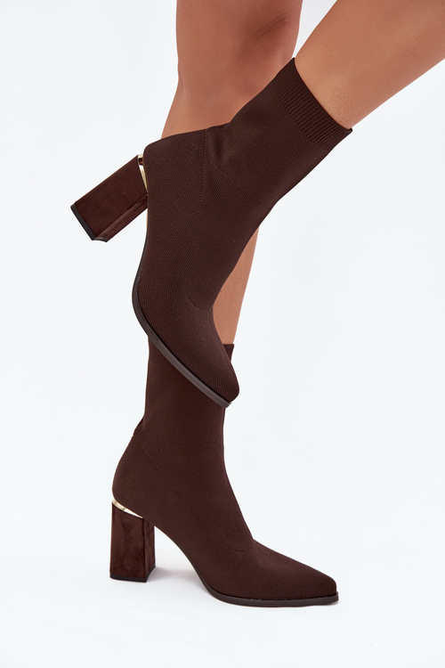 Materiálové dámske boty na podpätku v čokoládovej farbe Virelle