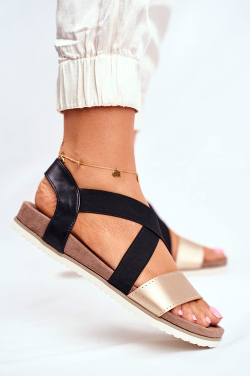 Elegantné čierne a zlaté sandále žien žien