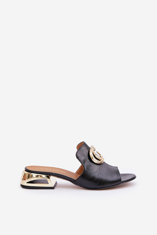 Kožené Elegantné Dámske Pantofle na Nízkom Opätku Laura Messi 2874 Čierne