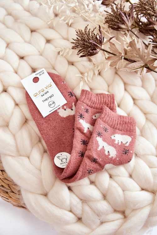 Dámske vlnené ponožky v ružových ľadových medveďoch