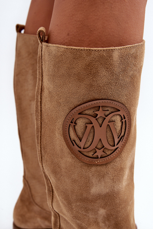 Dámske semišové topánky pred kolennou béžou Zazoo 3367/2