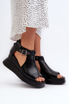 Dámské sandály na platformě a klínové podpatky z ekokože černé Hloeli