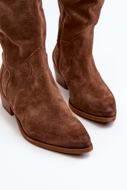 Zazoo 3427 Dámské Semišové Kozáky Kowbojky Hnědé