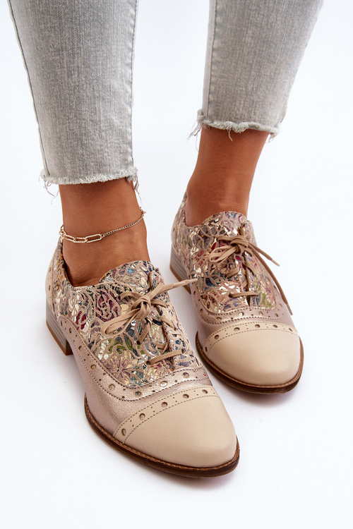 Kožené Dámské Polobotky S Dekorovaným Svrškem Maciejka 06408-04 Beige