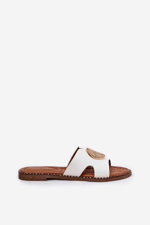 Ploché dámské pantofle s ozdobným detailem bílé Oferry