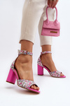 Sandály Na Podpatku S Květinami Fuksia Vitamella